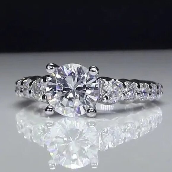 💍"Engagement Anillos Sparkling Round Cubic Silver Plated UNVN12068 - Picture 2 of 2